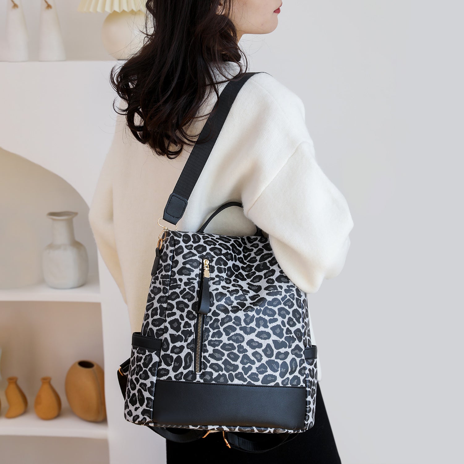 Leopard PU Leather Backpack Bag 
