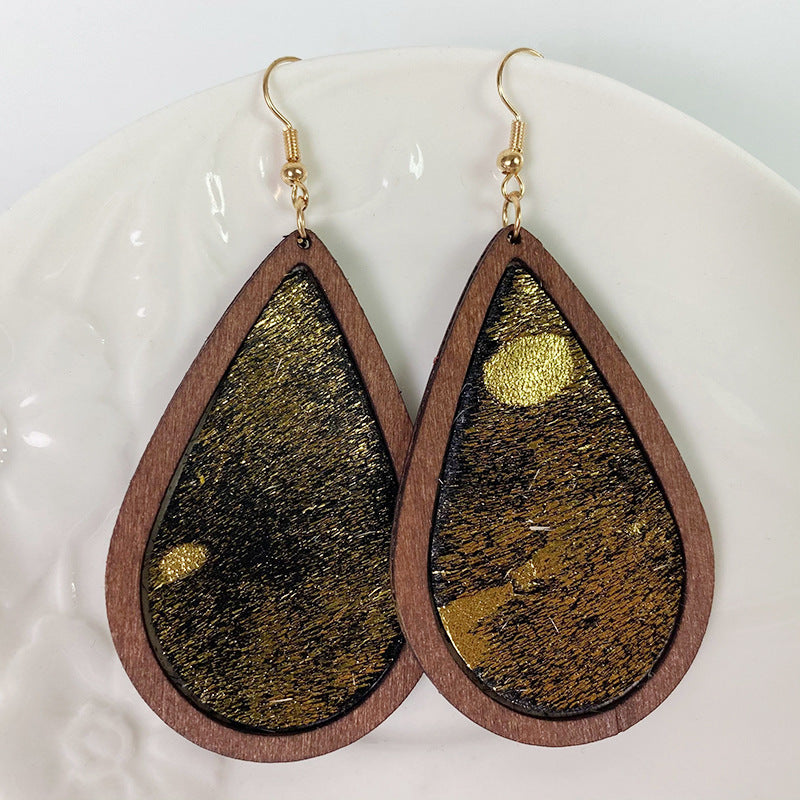 Teardrop Shape Wooden Dangle Earrings 