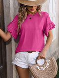 Mandy Ruffled Round Neck Short Sleeve Blouse 