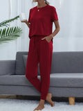 Shiny Round Neck Top and Pants Lounge Set Lingerie & Nightwear