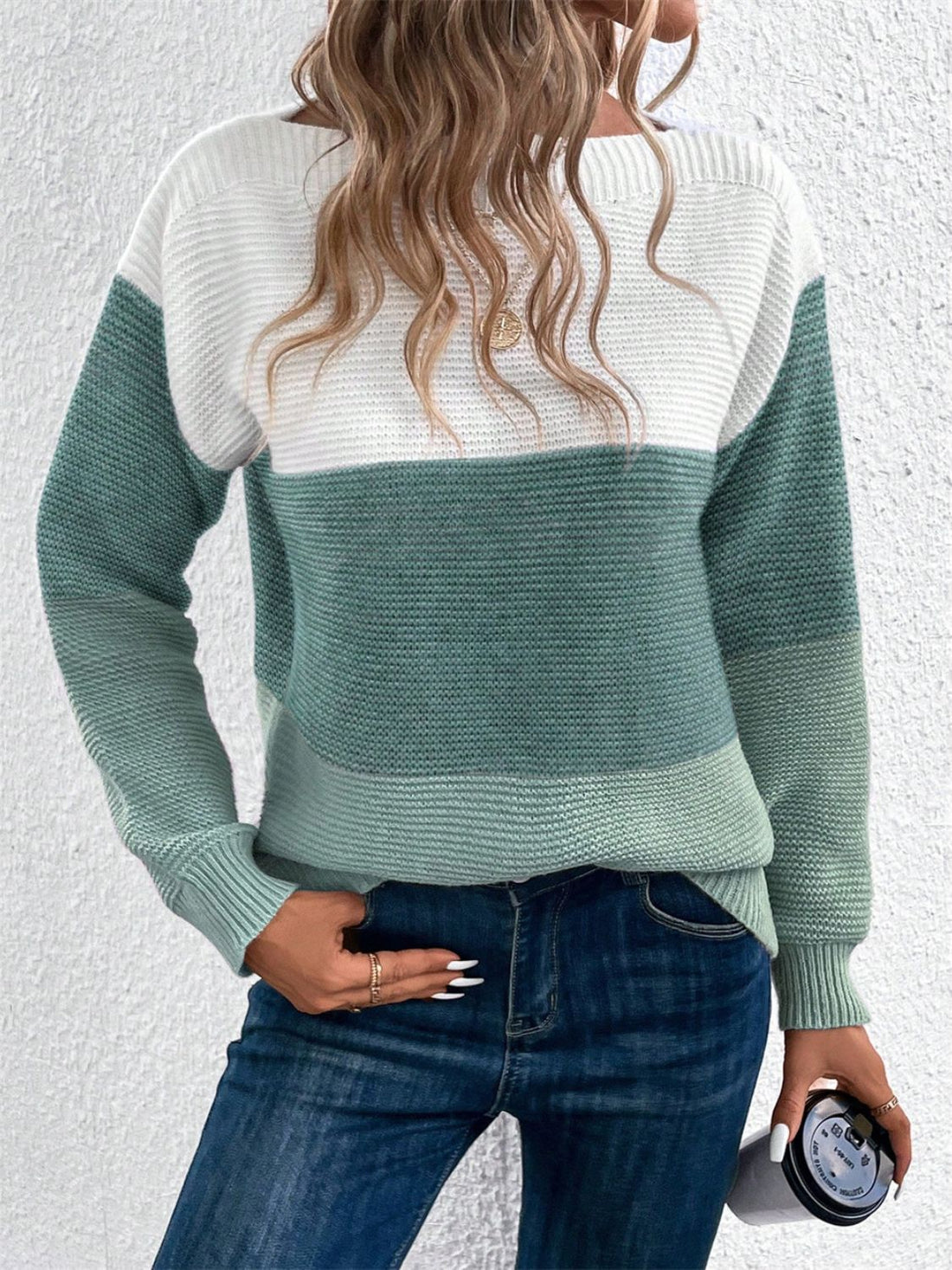 Color Block Drop Shoulder Long Sleeve Sweater 