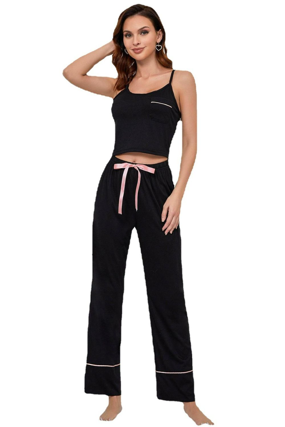 Contrast Trim Cropped Cami and Pants Loungewear Set Lingerie & Nightwear