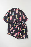 Printed Button Up Short Sleeve Top and Shorts Lounge Set Lingerie & Nightwear