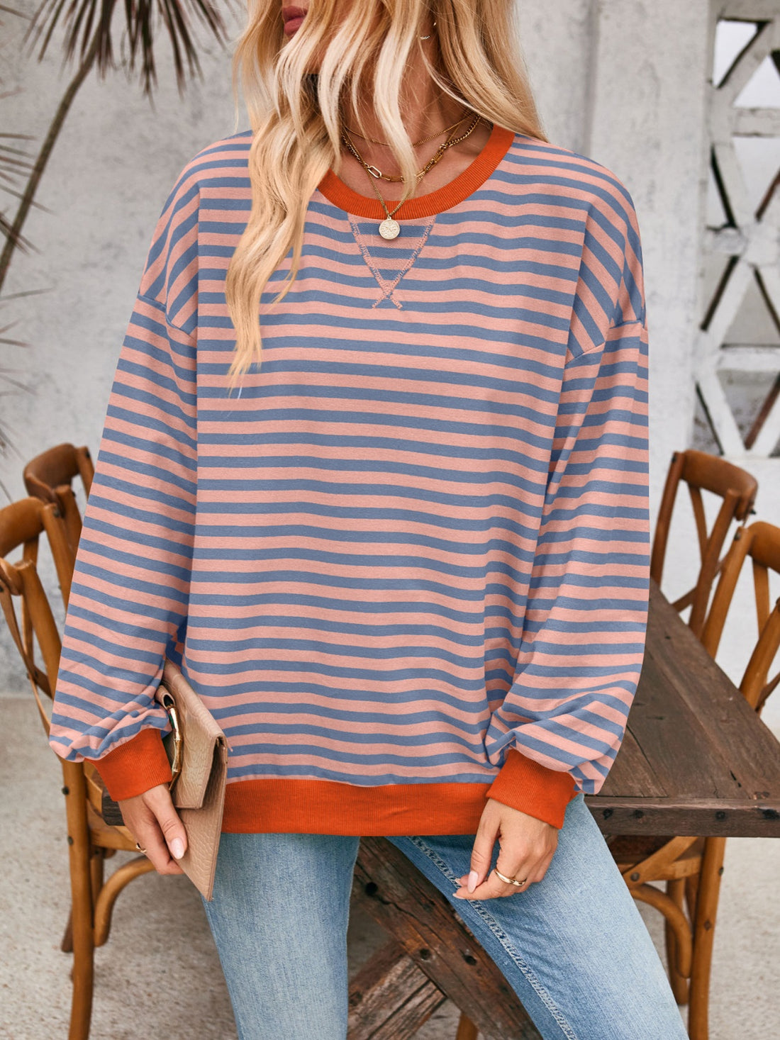 Lovelet Contrast Striped Long Sleeve Sweatshirt 