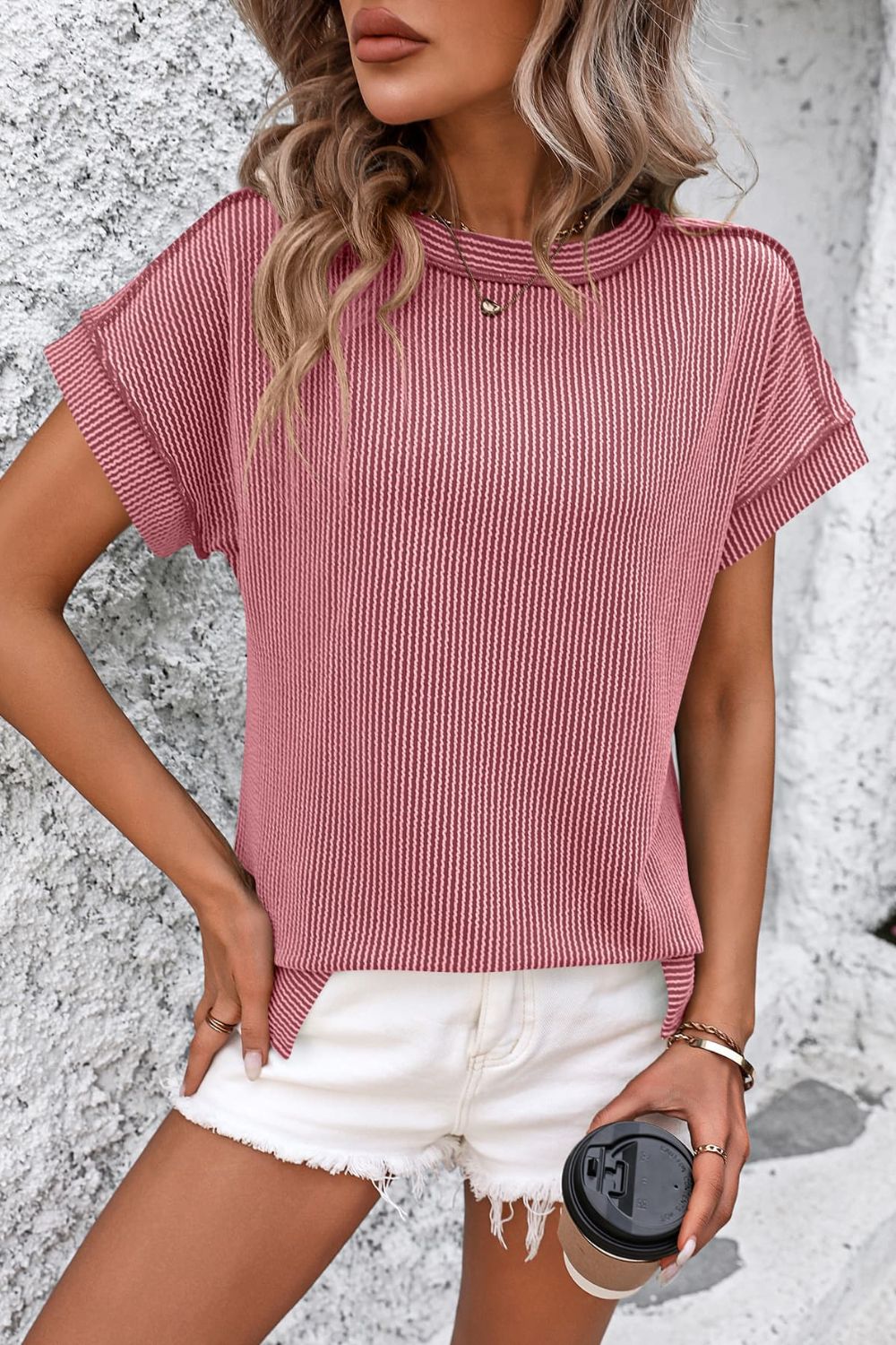 Mandy Striped Round Neck Short Sleeve T-Shirt 