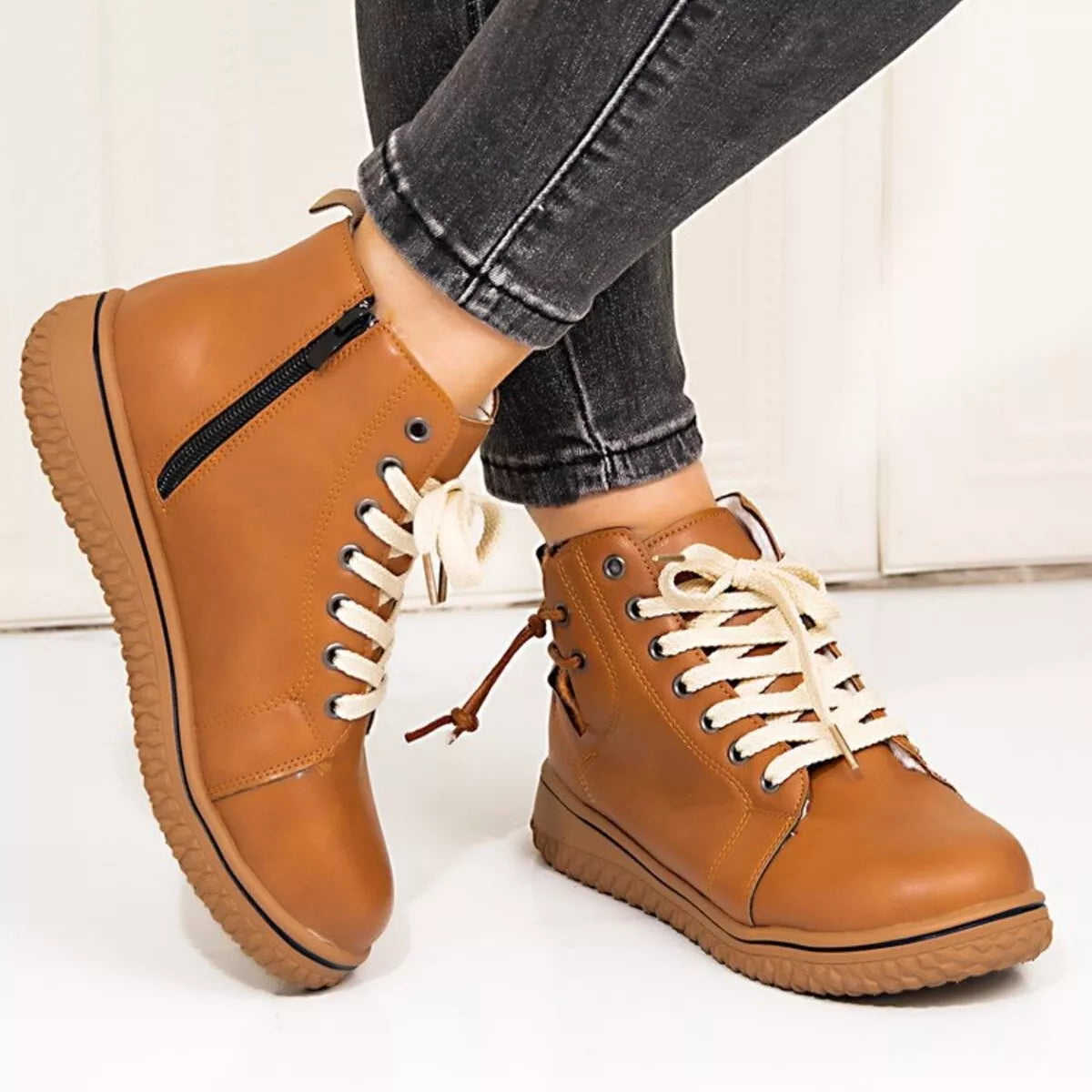 Round Toe Platform Ankle Boots 