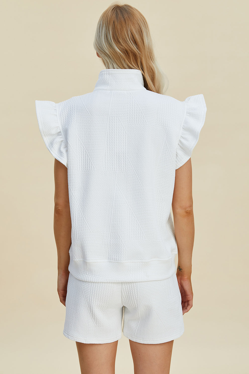 Double Take Full Size Texture Flounce Sleeve Top and Shorts Set 
