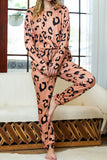 Leopard Round Neck Top and Drawstring Pants Lounge Set Lingerie & Nightwear
