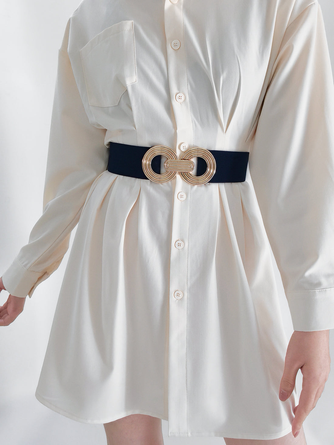 Geometric Buckle Elastic Wide Belt 