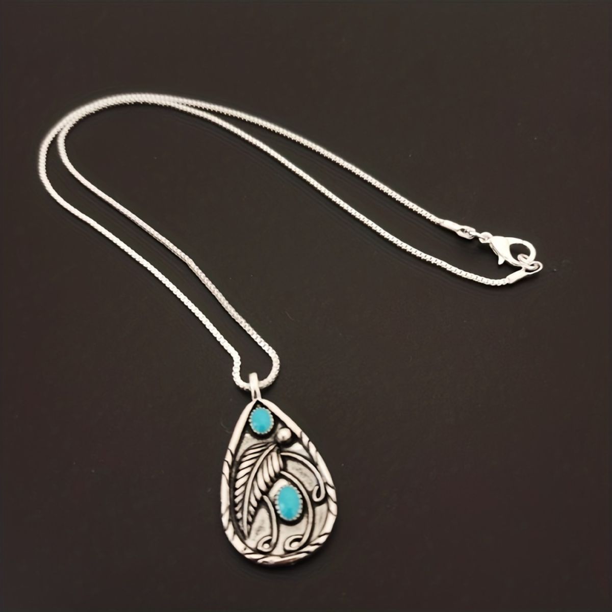 Alloy Artificial Turquoise Teardrop Pendant Necklace 