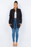 American Bazi Distressed Button Up Long Sleeve Denim Jacket 