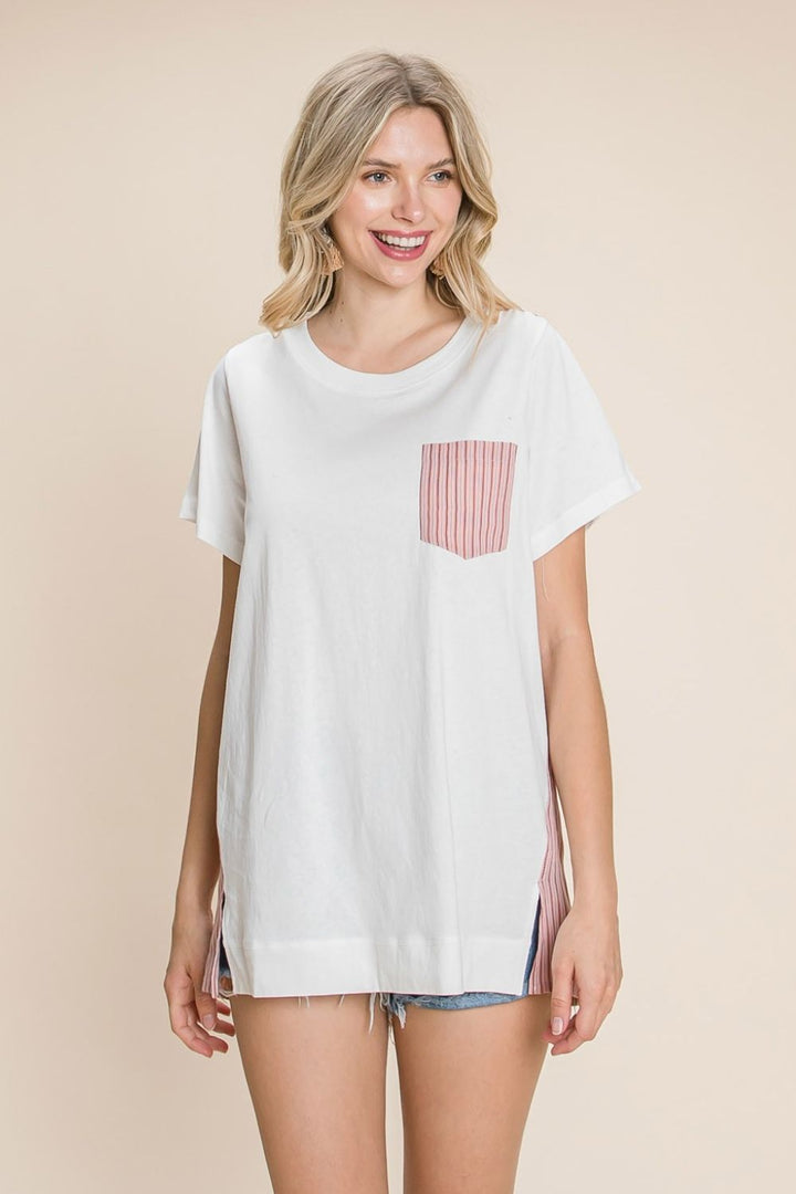 Cotton Bleu by Nu Label Contrast Striped Short Sleeve T-Shirt 