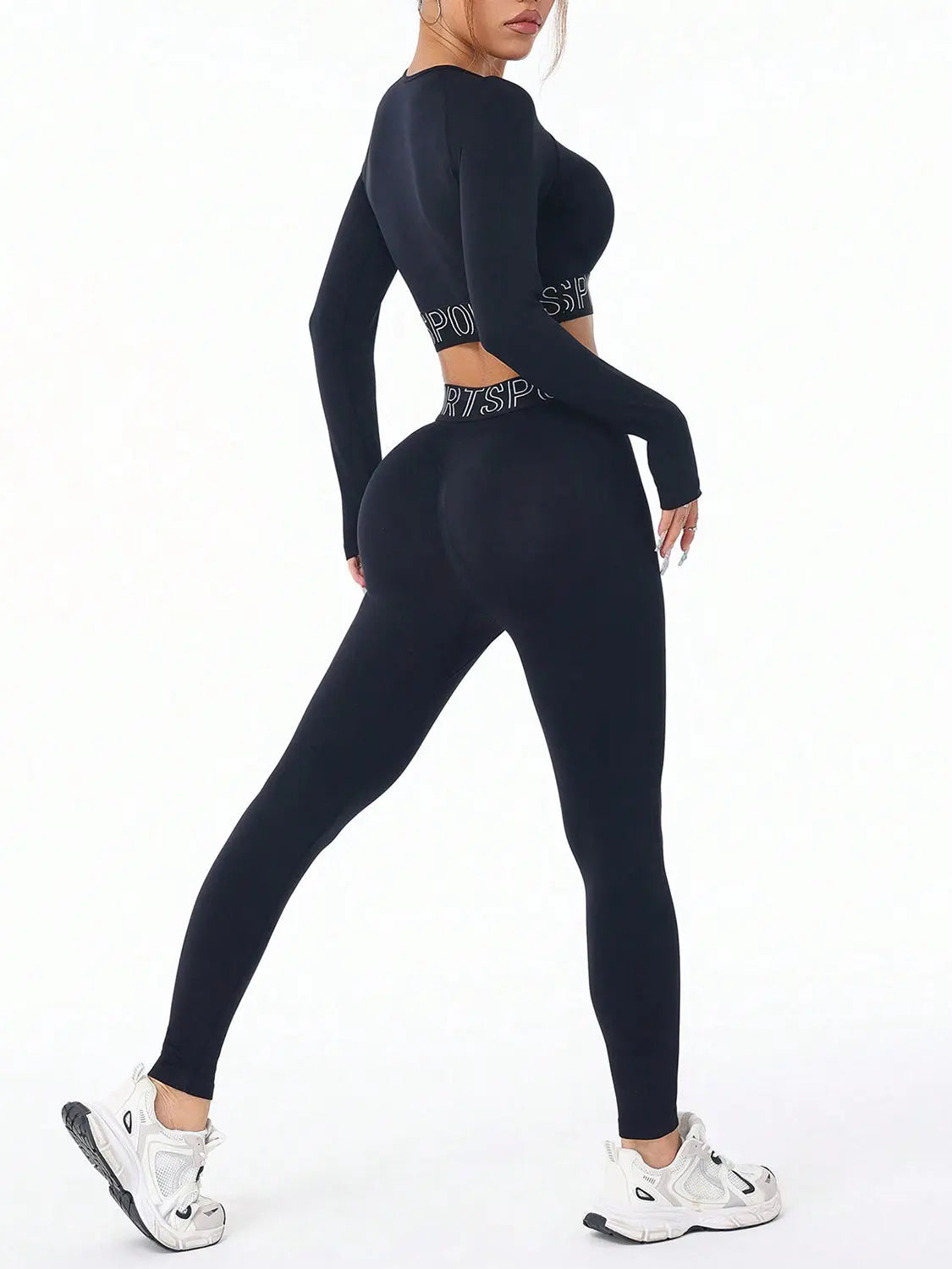 Letter Print Round Neck Long Sleeve Top and Leggings Active Set 
