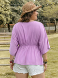 Plus Size Lace Detail Round Neck Three-Quarter Sleeve Blouse 
