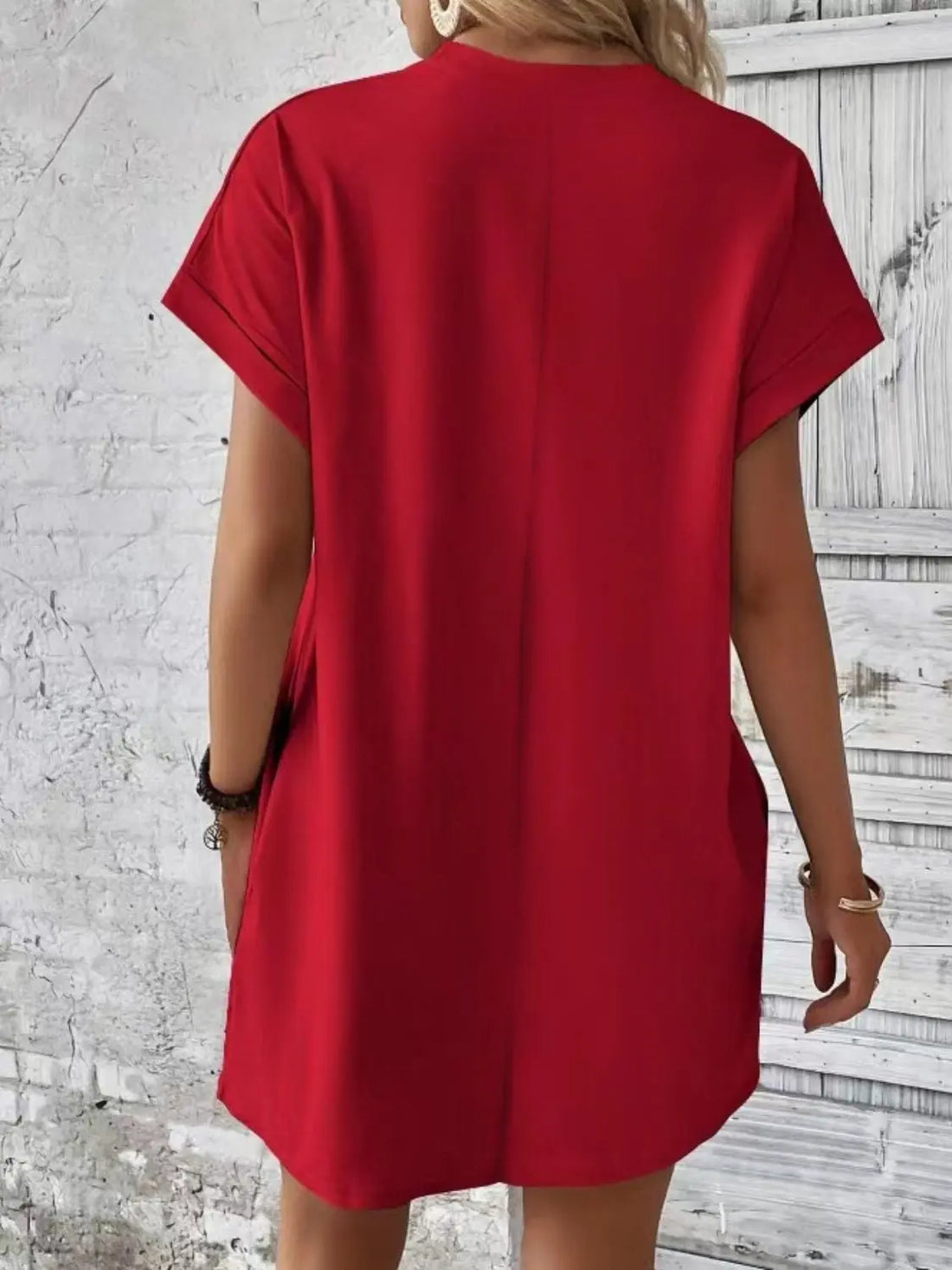 Pocketed Round Neck Short Sleeve Dress 