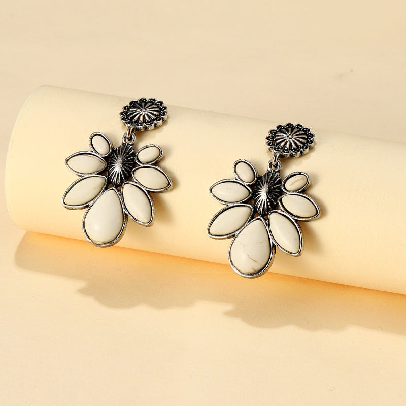 Artificial Turquoise Flower Earrings 