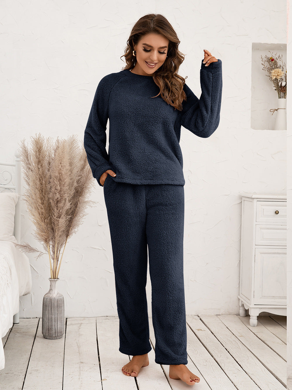 Ivy Lane Teddy Long Sleeve Top and Pants Lounge Set 