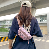 Checkered Adjustable Strap Nylon Crossbody Bag 