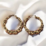 Leopard Bamboo Textured Hoop Earrings 