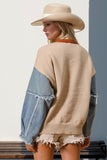 Double Take Full Size Star Pattern Raw Edge Long Sleeve Sweater 