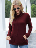 Drawstring Mock Neck Raglan Sleeve T-Shirt 