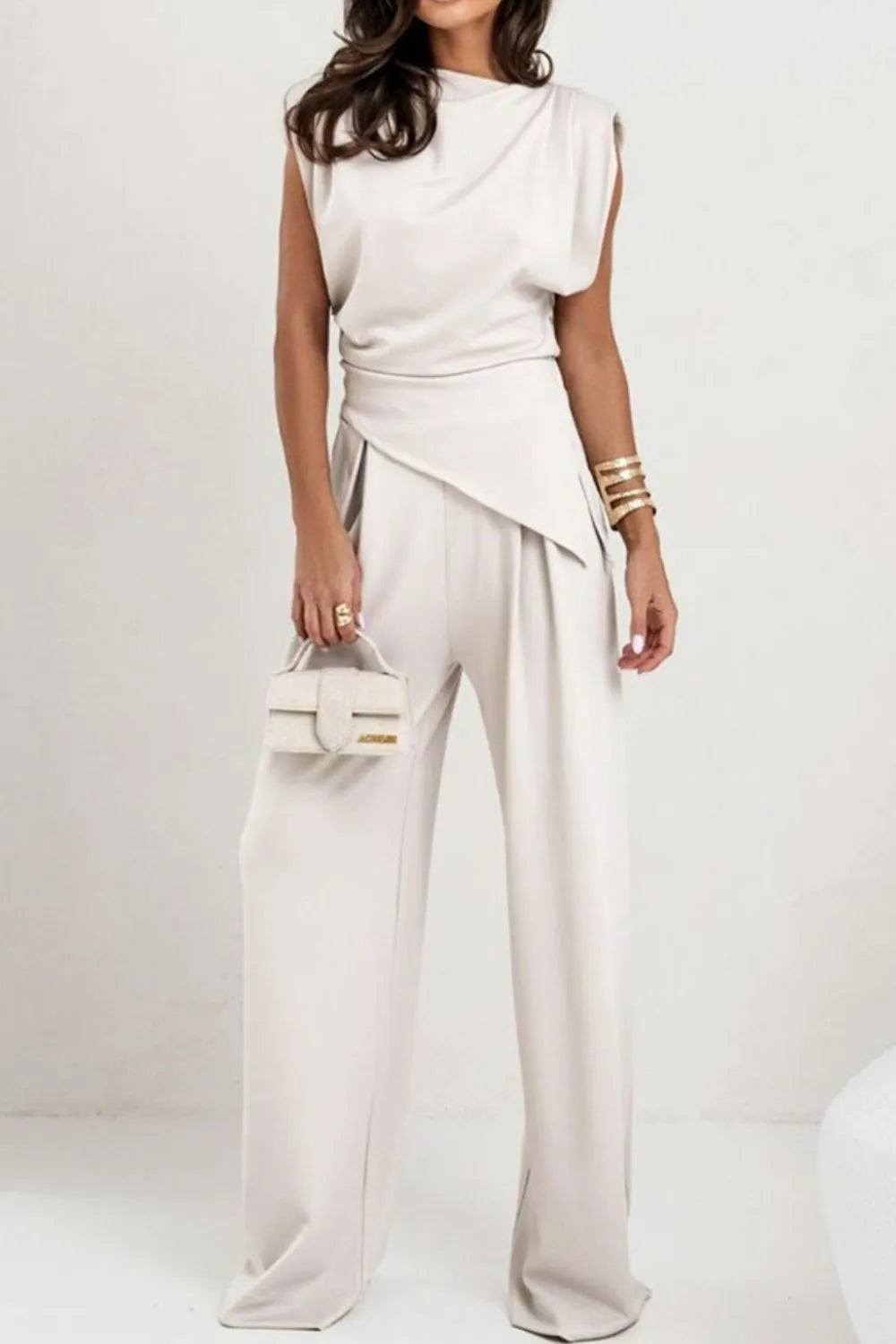 Round Neck Top and Pants Set Two Piece Dresses