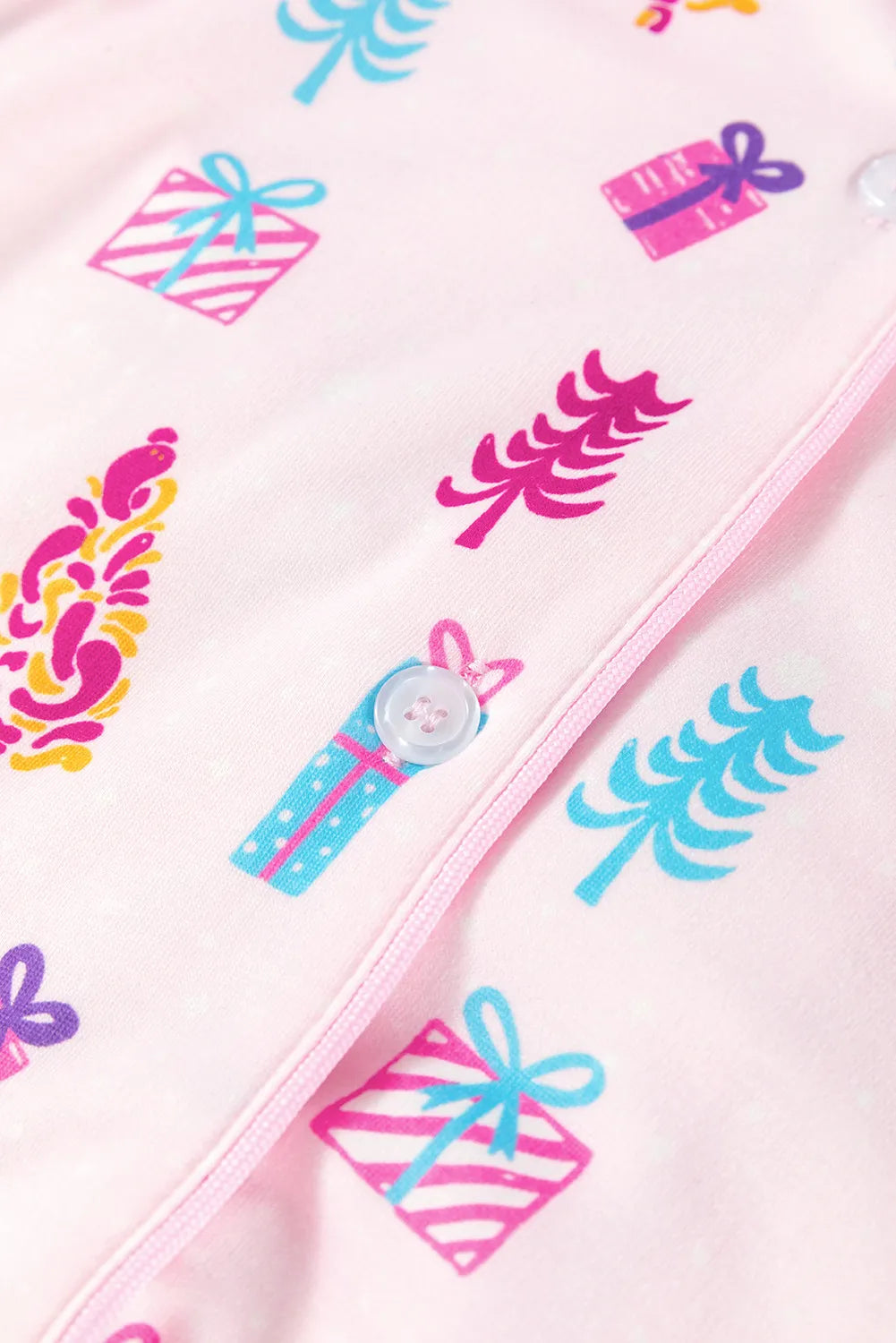 Printed Collared Neck Long Sleeve Lounge Dress 