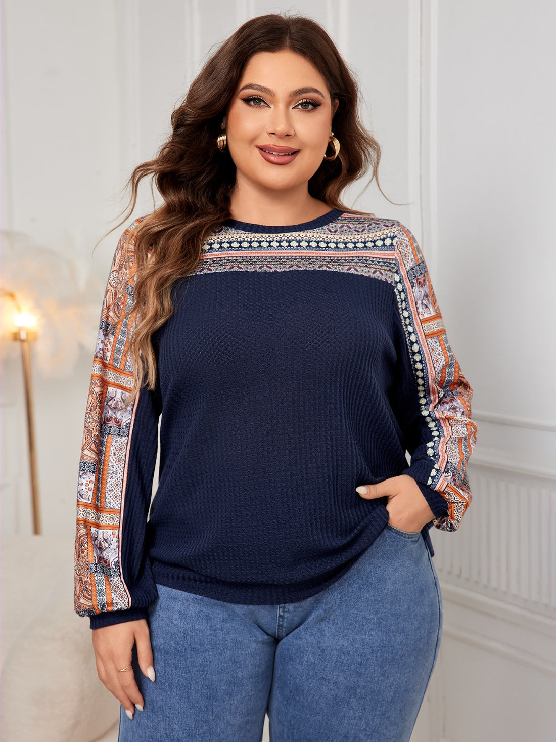 Honey Plus Size Printed Long Sleeve Sweatshirt 