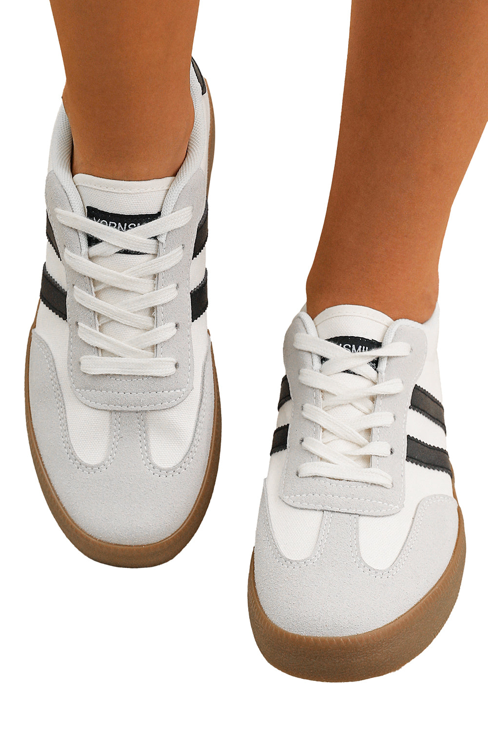 White Striped Lace-up Flat Sneakers Shoes & Bags/Women's Shoes