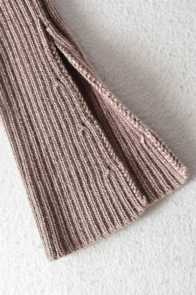 Double Take Ribbed Off-Shoulder Zip Up Long Sleeve Cardigan 