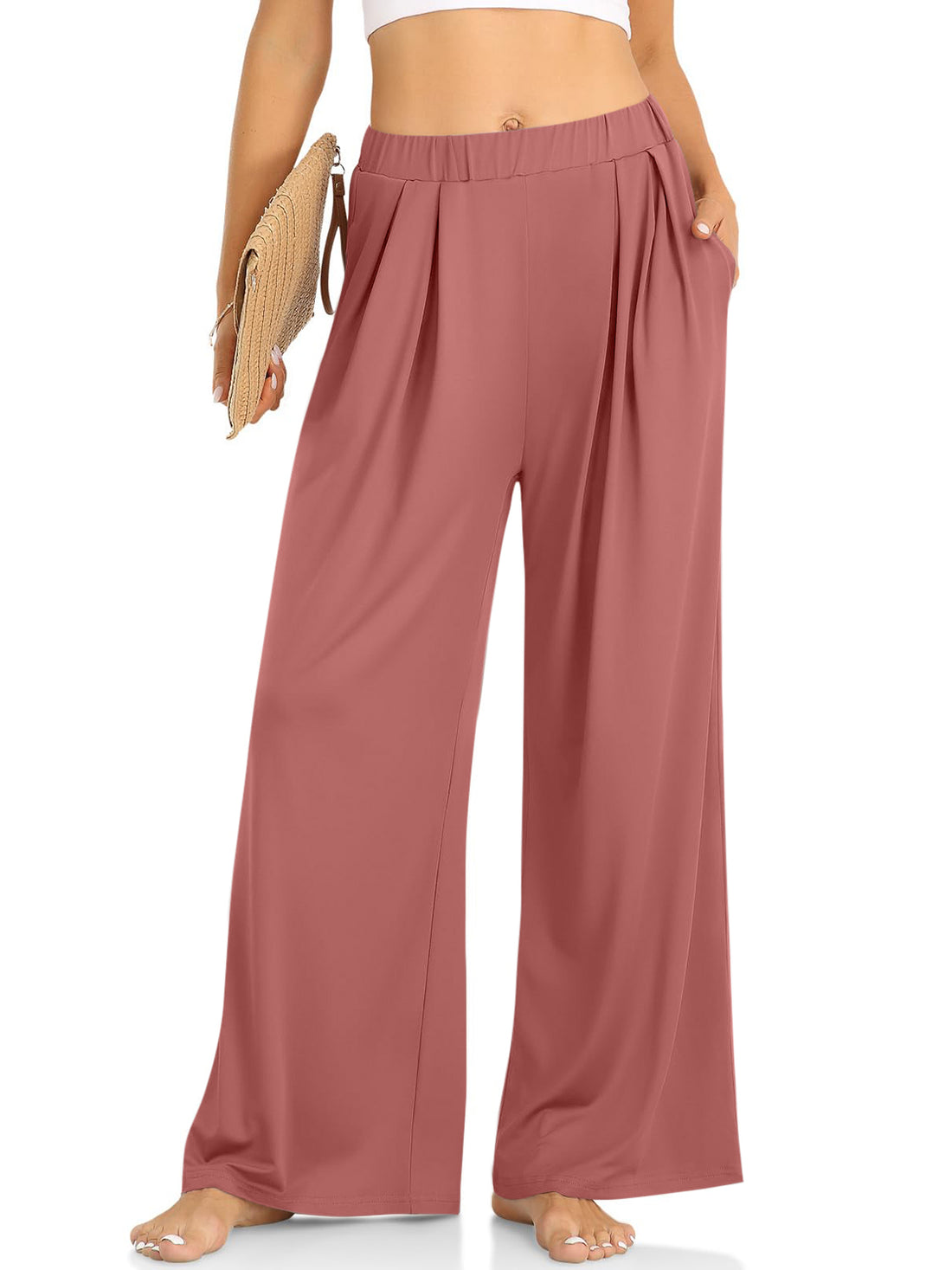 Elastic Waist Wide Leg Pants Pants