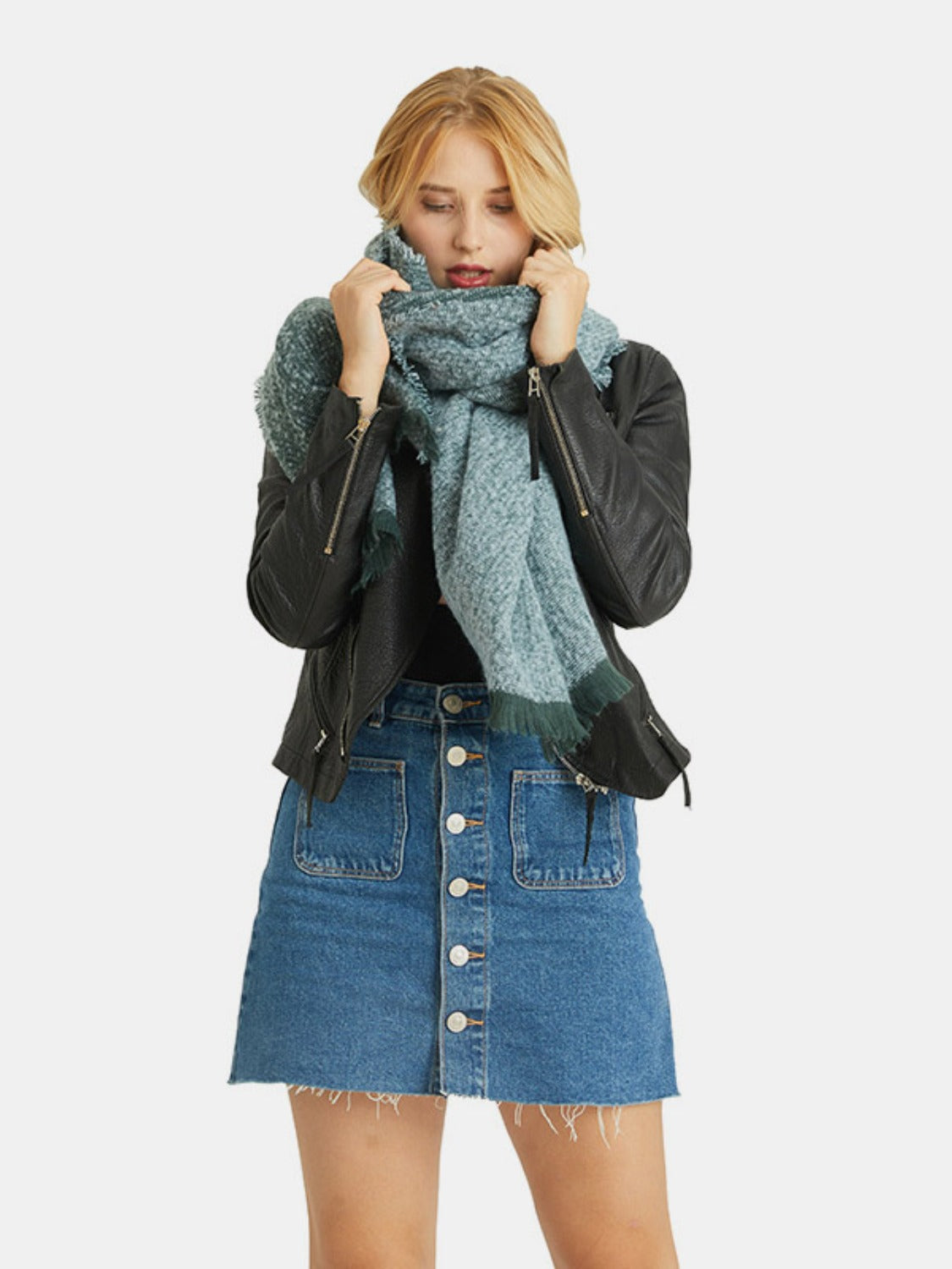 Raw Hem Heathered Polyester Scarf 