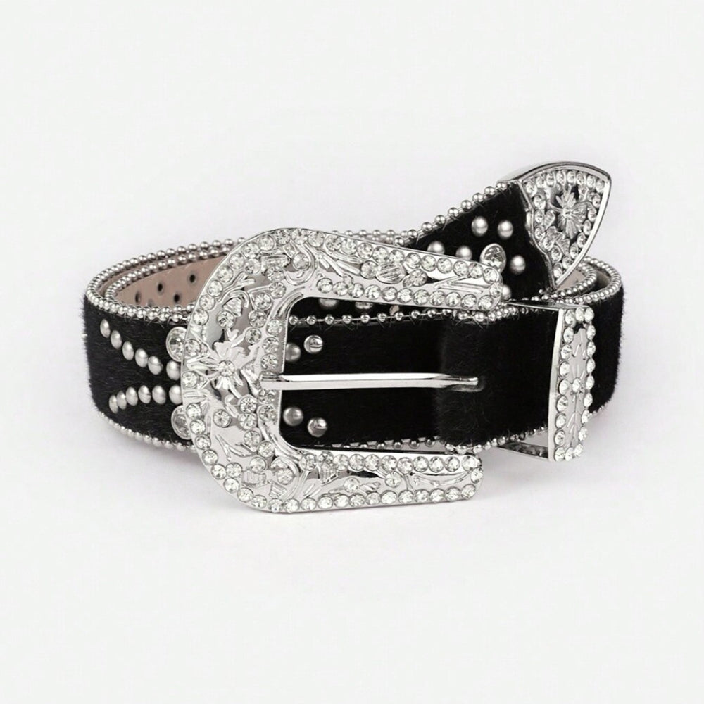 PU Leather Inlaid Rhinestone Belt 