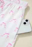 Bow Print Lettuce Trim Round Neck Top and Shorts Lounge Set Lingerie & Nightwear