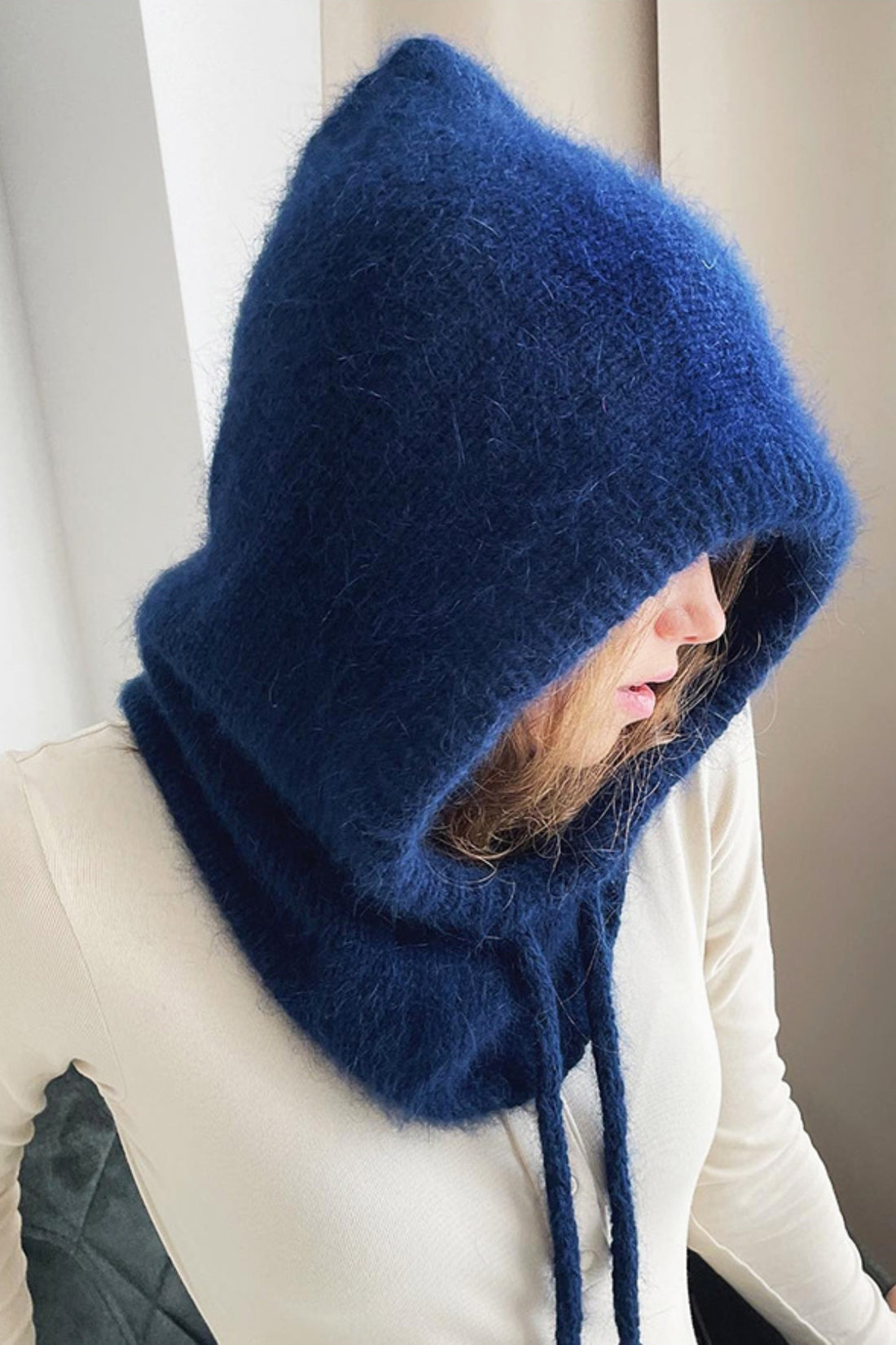 Drawstring Solid Color Thermal Knit Hat 