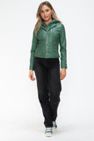 Snobbish Faux Leather Zip Up Drawstring Hooded Jacket 