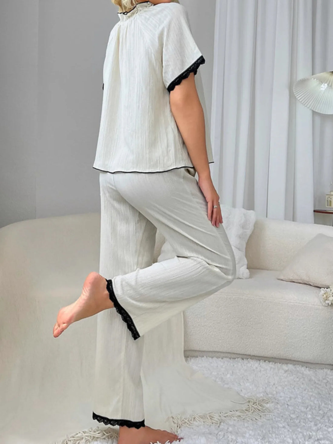 Contrast Trim Short Sleeve Top and Pants Set Lingerie & Nightwear