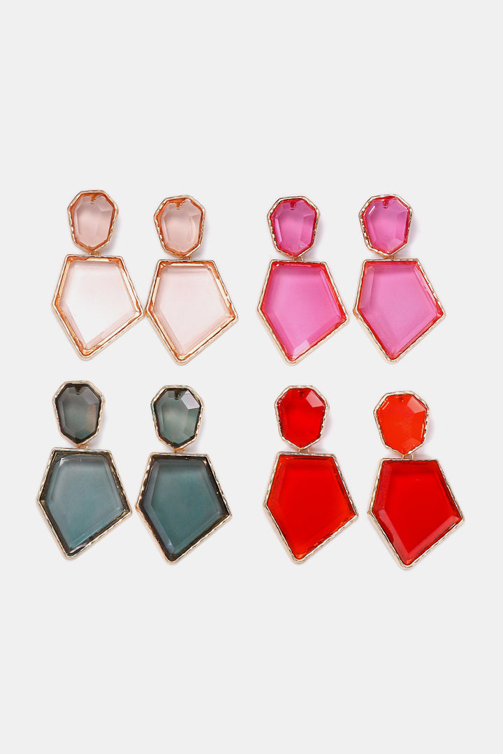 Geometrical Shape Zinc Alloy Frame Resin Dangle Earrings 