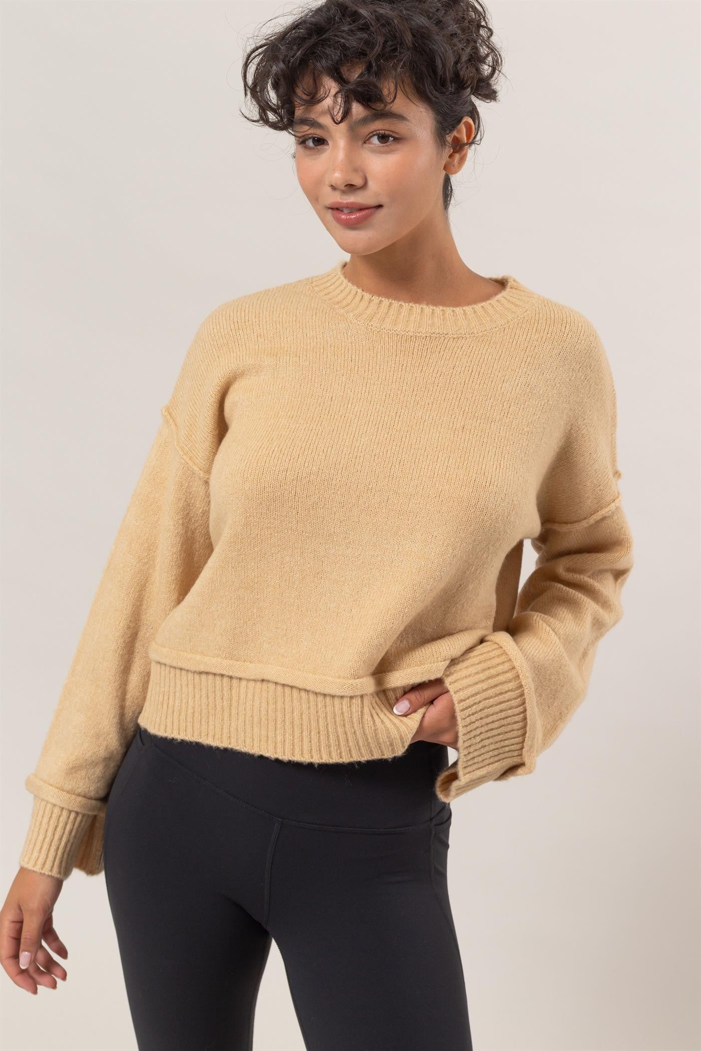HYFVE Round Neck Dropped Shoulder Ribbed Sweater 