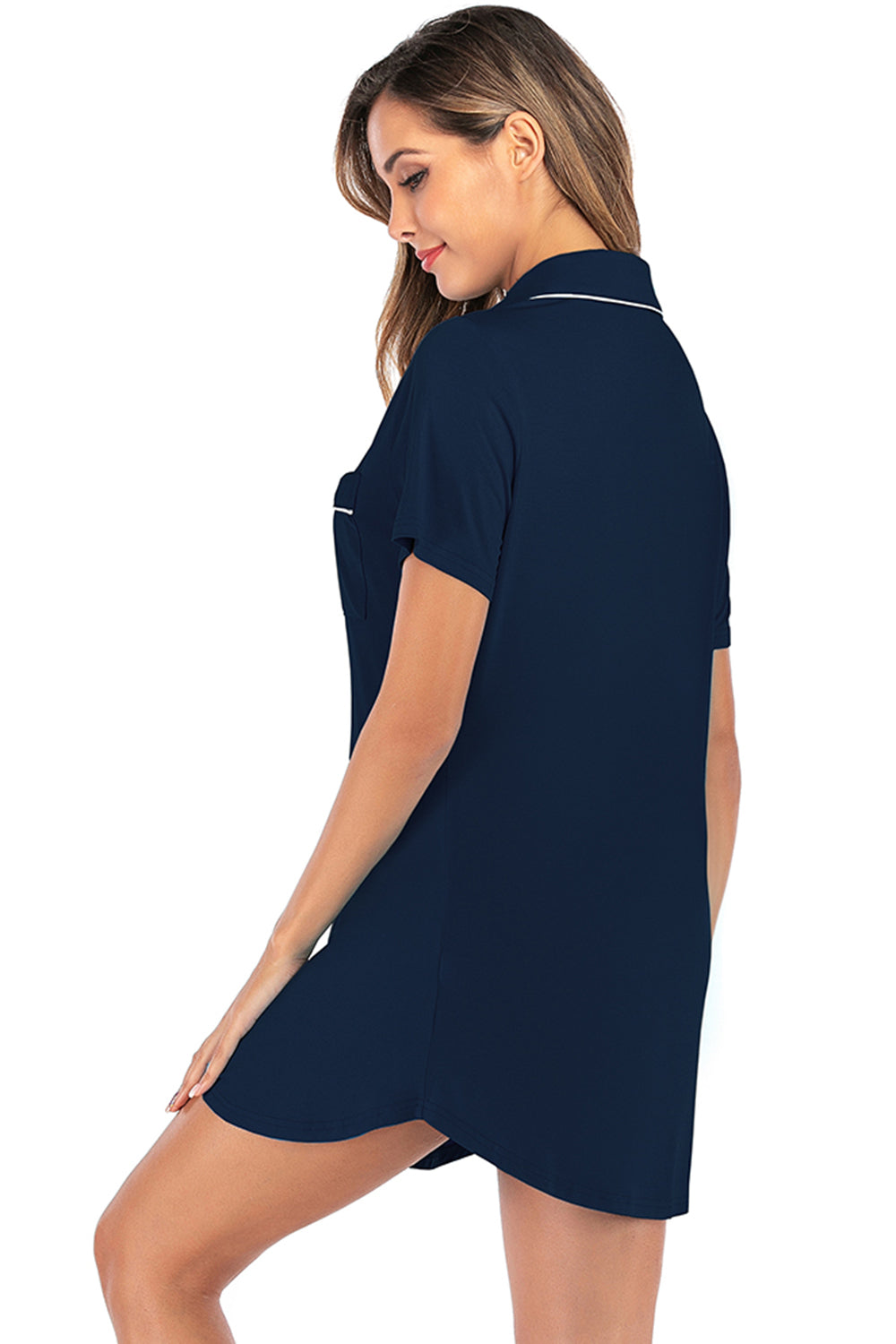 Contrast Piping Pocketed Short Sleeve Lounge Dress 