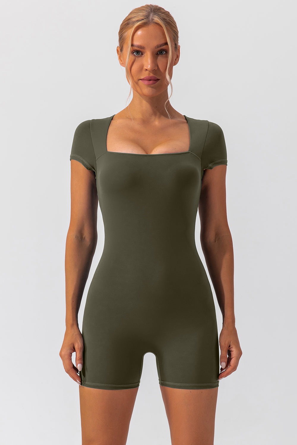 Square Neck Cap Sleeve Active Romper 