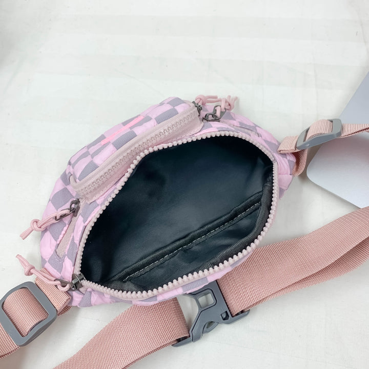 Checkered Adjustable Strap Nylon Crossbody Bag 