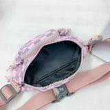 Checkered Adjustable Strap Nylon Crossbody Bag 