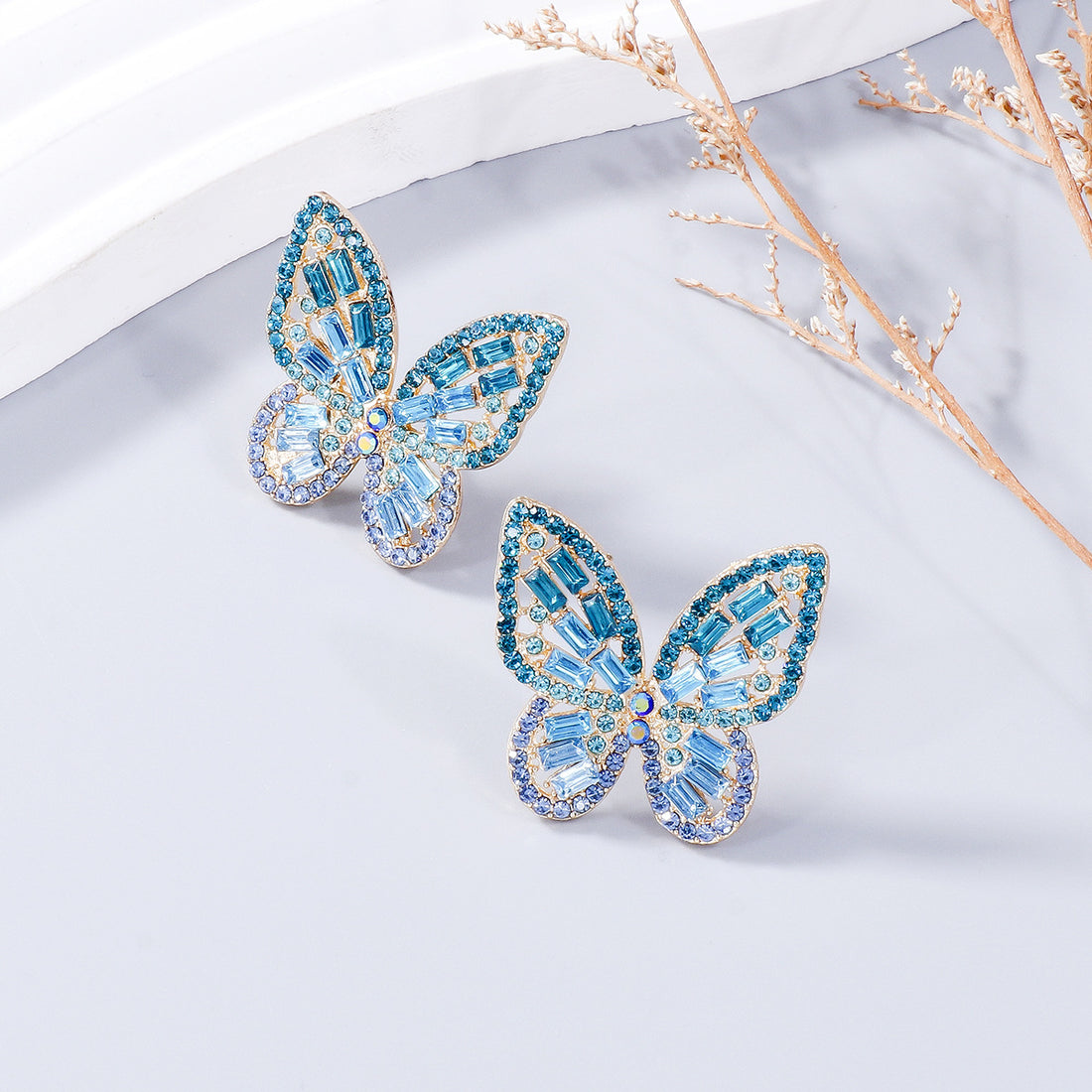 Alloy Inlaid Rhinestone Butterfly Earrings 