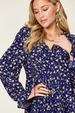Double Take Full Size Printed Ruffle Hem Long Sleeve Tiered Dress 