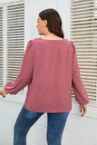 Honey Melo Apparel Plus Size Lace Trim V-Neck Balloon Sleeve Blouse 