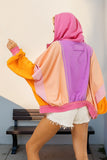 Double Take Full Size Color Block Zip Up Hoodie 
