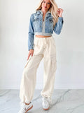 Distressed Zip Up Cropped Hooded Denim Jacket 