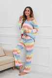 Striped Round Neck Long Sleeve Top and Drawstring Pants Lounge Set Lingerie & Nightwear
