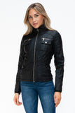 YMI Removable Faux Layered Multi-Pocket Jacket with Fuzzy Hood 